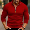 Ανδρικό κόκκινο φούτερ slim fit με μισό φερμουάρ και όρθιο γιακά - Κόκκινο
