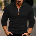 Ανδρικό φούτερ slim-fit με μισό φερμουάρ σε μαύρο χρώμα και όρθιο γιακά - Μαύρο