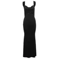 Elegante abito lungo nero senza maniche con scollo a cappuccio e vestibilità aderente. - Taglia L / Vestiti / Nero