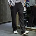 Men's dark grey ribbed wide-leg trousers featuring a comfortable drawstring elastic waist - S / Bottoms / Black