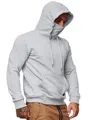 Detail view of men's grey hoodie with an integrated face mask for outdoor sports. - M / Tops / Light Gray