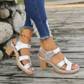 Elegantes sandalias plateadas de tacón bloque con tiras cruzadas y cierre de velcro - Plateado