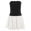 Elegante mini abito a pieghe a fascia a contrasto bianco e nero per donne alla moda moderna - Taglia L / Vestiti / Nero