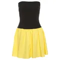 Elegante abito a pieghe senza spalline in nero e giallo per donna, stile moda 2024 - Taglia S / Vestiti / Giallo