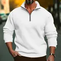 Men's white casual half-zip sweatshirt with a comfortable fleece lining and stand collar - S / Tops / White