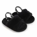 Adorables sandales bébé en peluche noire avec bride arrière élastique et imprimé NICE - Noir