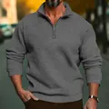 Dettaglio della felpa casual da uomo con zip a un quarto in pile grigio testurizzato - Grigio scuro