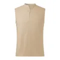 Close-up front view of a khaki sleeveless henley vest for men with textured fabric - Apricot