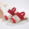 Elegantes sandalias de cuña rojas para mujer con correas trenzadas y suela plataforma - Rojo