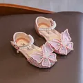Glittery pink girls' princess sandals featuring large mesh butterflies and pearl straps - Size 21 (Inner Length 13.5cm) / Pink