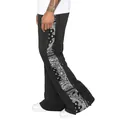 Vue détaillée du pantalon hip-hop noir pour homme avec panneaux paisley et boutons pression. - S / Bas / Noir