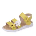 Sandalia de princesa amarilla para niña con flores decorativas de cuero blanco y amarillo - Tallas 21-25 (5 pares por paquete) / Amarillo