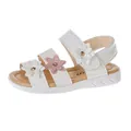 Elegant white summer sandals for girls decorated with 3D pink and white flowers - Sizes 21-25 (5 Pairs Per Pack) / White