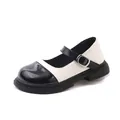 Classic girls British style Mary Jane shoes in black and white contrast with buckle strap - Size 21 Inner Length 13.8cm / British Bicolor Style / Beige