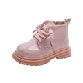 Sparkly pink glitter children's Martin boots for girls with side zipper and thick sole - Sizes 21-25 (5 Pairs Per Pack) / Pink