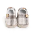 Plaid baby walker shoes for infants with wooden bear buttons and braided jute sole detail - 11cm / Apricot