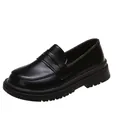 Classic girls' black British style leather penny loafers for school and performance wear - Size 26 / Inner Length 16cm / Black