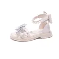 Elegant off-white girls' sandals featuring glitter butterflies, pearls, and a soft quilted sole. - Size 23 Inner Length 14.8cm / Off White