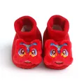 Festive red baby walking shoes with plush lion dance embroidery for Chinese New Year. - Inner Length 11cm / Red Lion