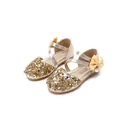 Elegant girls' champagne gold dress shoes with sparkling sequins and bow accent - Size 21 Inner Length 13.5CM / Gold