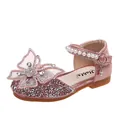 Glittery pink girl's princess sandal with large butterfly and pearl strap - Size 21 (Inner Length 13.5cm) / Pink