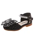 Elegant black girl's princess dress shoes with rhinestones, butterfly bow and pearl strap - Size 21 (Inner 13.5cm) / Black