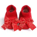Scarpe da passeggio rosse per neonati 0-1 anno con elegante fiocco in raso dorato - Fiocco