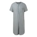High-quality front view of men's striped long sleepwear robe with V-neck and buttons - S / Robe / Gray