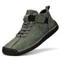Men's casual low-top leather shoes with hand-stitched details and rubber sole in dark green - 38 / Green