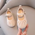 Scarpe Mary Jane beige per bambine con punta a pieghe per la primavera - Bianco avorio