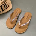 Chanclas de playa de verano marrones para mujer con tiras de tela con estampado de cachemira - Gris