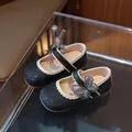 Elegantes zapatos Mary Jane negros con purpurina para niña con lazo de mariposa y festón - 21 / Negro
