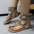 Bohemian ethnic print flat thong sandals for women with colorful mandala patterns - 36 / Rainbow