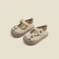 Quilted Mary Janes voor peutermeisjes in crème met bloemaccent en bruine zool - Beige