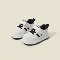 Zapatillas blancas clásicas para niños con rayas negras y cierre de velcro - Talla 16 (Longitud interior 12.5cm) / Negro Estilo C
