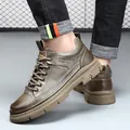 Baskets pour hommes en cuir vert olive vintage avec semelles épaisses de 5 cm - 38 / Kaki