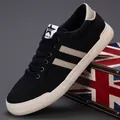 Modische schwarze Herren-Canvas-Schuhe mit cremefarbenen Streifen für den Alltag. - 38 / Schwarz Beige (24147)