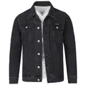 Front view detail of a men's vintage washed black denim jacket with chest pockets - M / Tops / Black