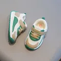 Breathable mesh baby walking shoes with soft soles in green and tan colorway - Size 16 / Inner 12.5cm / Green