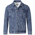 Front view of a men's classic vintage washed blue denim jacket with chest pockets - M / Tops / Blue