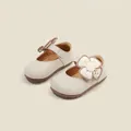 Scarpine da principessa per bambine color crema con fiore decorativo e pratico cinturino - 11.5cm / Scarpe da Principessa con Fiori per Bambini (20MBX91103) / Beige