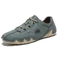 Vista detallada de zapatos casuales de gamuza para hombre con suela de pulpo y costuras - Verde