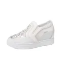 White breathable mesh wedge loafers for women featuring elegant rhinestone embellishments. - 35 / White