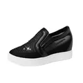 Elegant women's black rhinestone platform loafers featuring breathable mesh slip-on style - 35 / Black