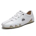 Zapatos casuales de cuero blancos para hombre con suela de pulpo y logo de montaña - Blanco