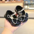 Chaussures de princesse en vernis noir pour bébé fille avec sangle en perles et grand nœud - Recommended foot length +0.5cm / Noir