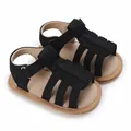 Sandali estivi con suola morbida per neonati 0-1 anni con cinturini in tela nera e beige - Nero