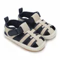 Sandali da passeggio per neonati in denim blu e tela beige con suola morbida - Albicocca