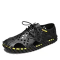 Atmungsaktive Herren-Sommersandalen mit Schnürung in Schwarz und Gelb für Outdoor - Schwarz