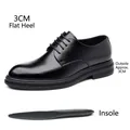 Black men's business dress leather shoes with 3cm flat sole and standard insole - 3cm Flat Style